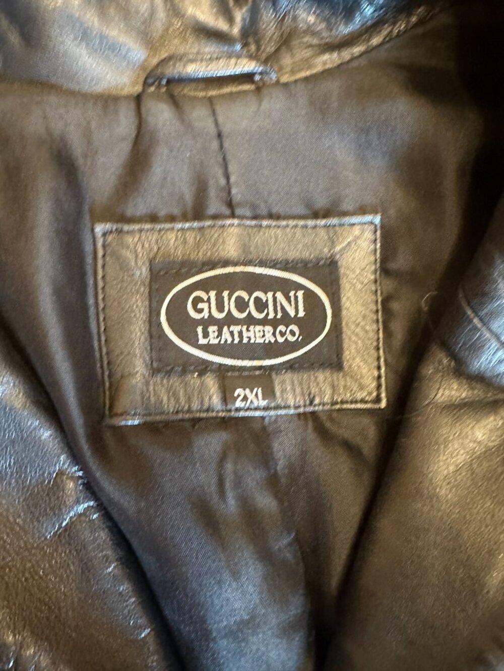 Vintage Guccini Leather Co Black Genuine Leather Blazer Coat 2XL - Picture 9 of 16